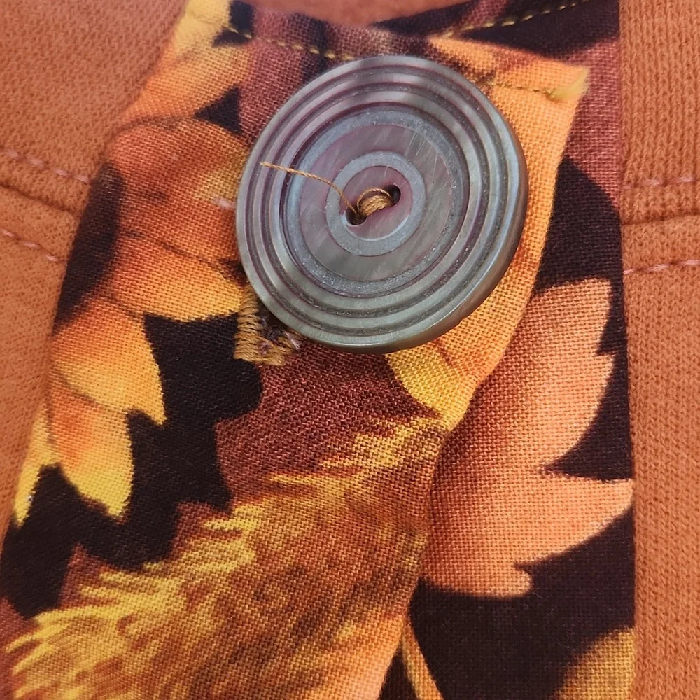 Women's Fall Festive, Halloween, Leaf Print Orange, Open Oversize Cardigan Sz M